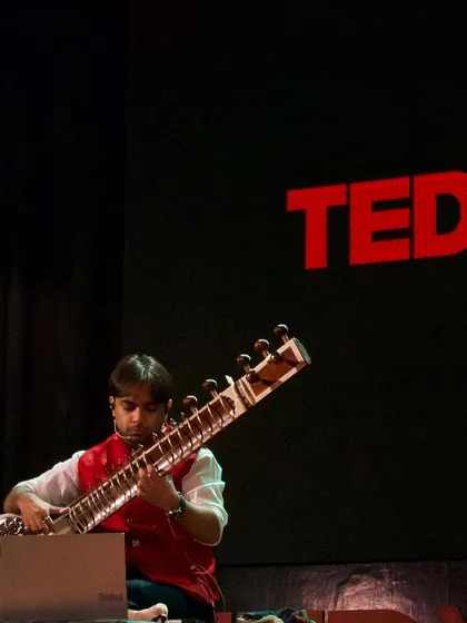 I was honoured to be invited to give a TEDx talk, where I spoke about the depth and relevance of Indian classical music today. This image captures a moment from my performance, where I demonstrated how the sitar can communicate complex emotions and stories.