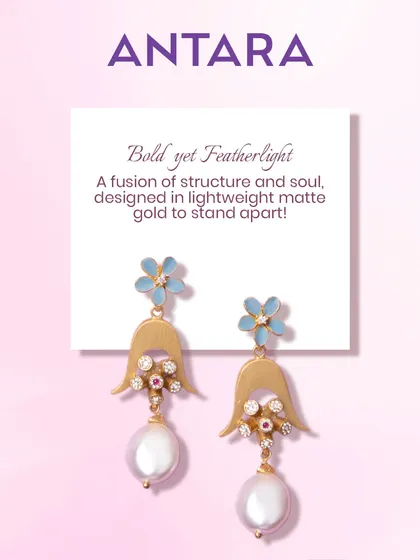 Light in weight, heavy on impact. These earrings are thoughtfully designed in 22kt matte gold with enamel flowers and baroque pearls, for those who move through life with a different kind of grace.