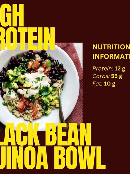 This High-Protein Black Bean Quinoa Bowl is loaded with flavor and nutrients. With 12g of protein and just 10g of fat, it's a perfect meal to keep you full and energized.