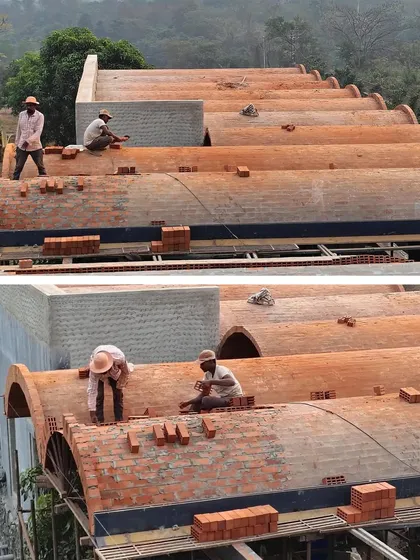 The craft of making is central to our work. Here, skilled masons meticulously lay bricks to form the vaulted jack arch roof, a process that requires precision, patience, and a deep understanding of the material.