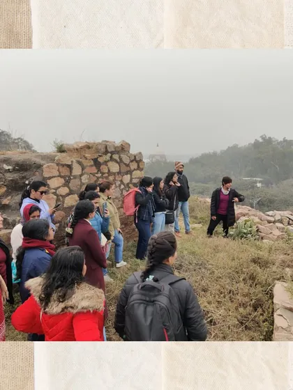 Exploring the rugged terrain of Tughlaqabad. I always recommend comfortable shoes as we often venture off the beaten path to uncover hidden details and stories.
