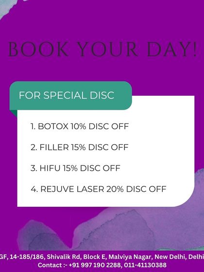 Don't miss out on our special one-day discounts on popular treatments like Botox, Fillers, and Rejuve Laser.