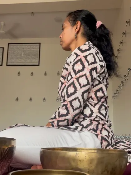 A side view of my sound meditation practice. My knowledge of healing sounds helps me create a profound experience of rest, helping you explore an intelligence that is beyond rational thought.