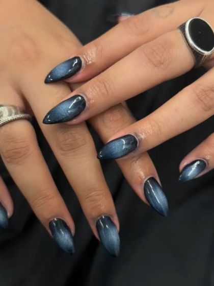 The complete set of the dark, moody cat-eye nails. This look is perfect for making a powerful and sophisticated statement.
