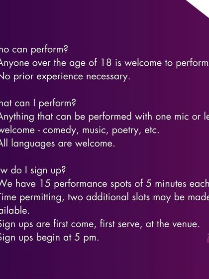 Information about our weekly Open Mic Saturdays.