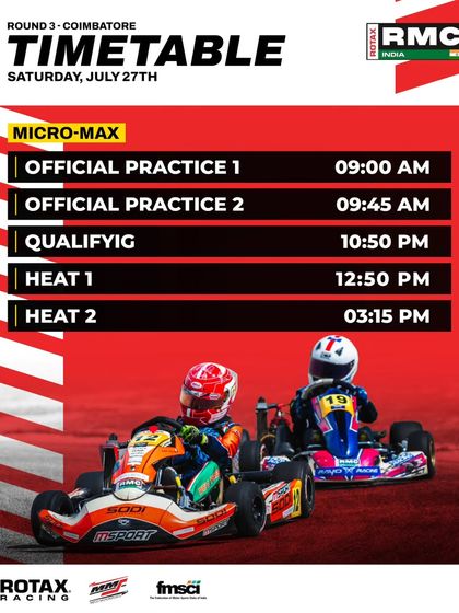 The Saturday schedule for the Micro Max class at Round 3 in Coimbatore.