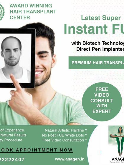 This graphic summarizes our 2024 offering: the latest Super Instant FUE with Biotech technology and Direct Pen Implanters. With 15 years of experience, we promise a dense, natural, and artistic hairline in a single day procedure.