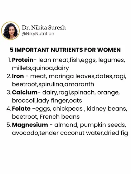 A list of 5 important nutrients for women's health. Focusing on protein, iron, calcium, folate, and magnesium can significantly improve your energy, strength, and overall well-being.