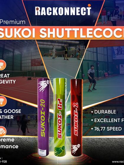 Our Sukoi shuttlecocks are crafted for perfection. Made with high-quality natural duck and goose feathers, they offer exceptional control, a consistent flight trajectory, and the durability to withstand powerful rallies.