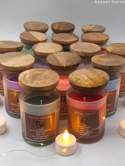 I love making these Zodiac candles because they feel so personal. Each one is scented and designed to align with the energy of your star sign, complete with a beautiful natural wooden lid.