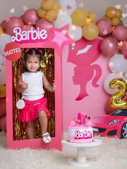 A real-life Barbie doll! This little girl is ready for her party in our fantastic, life-sized Barbie box.