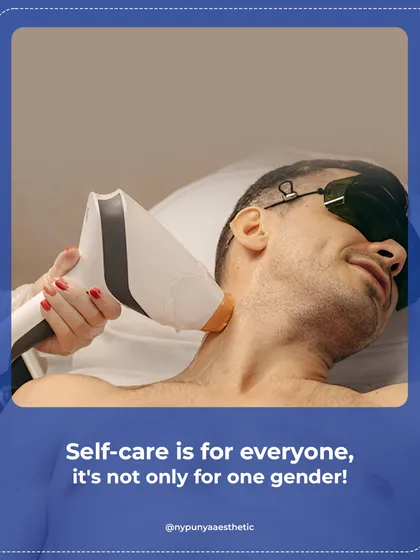 Self-care is for everyone, regardless of gender. This patient is undergoing laser hair removal on his neck for a cleaner, sharper look and to prevent irritation from shaving.