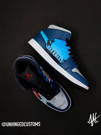 The inner side of the Jordans, featuring a silhouette of the Straw Hat crew. It's the little details that make a custom pair truly special.