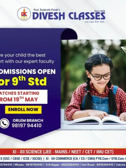 Our Orlem branch is now enrolling for 9th Standard. With batches starting May 19th, we offer personalized guidance and a structured curriculum to prepare students for the crucial board years ahead.