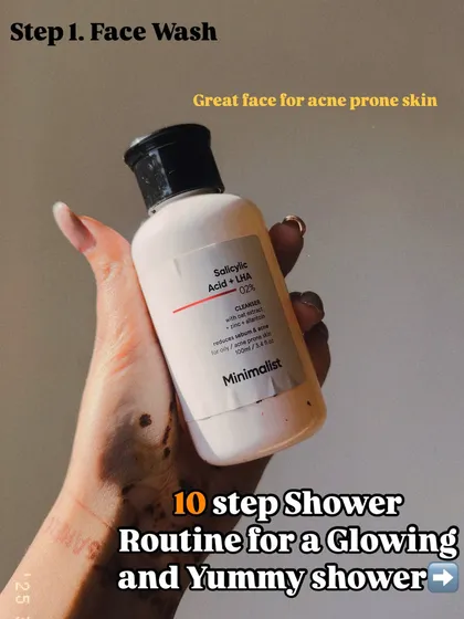 My 10-step shower routine starts with a good face wash. This one with Salicylic Acid and LHA is perfect for keeping acne-prone skin clear and refreshed.