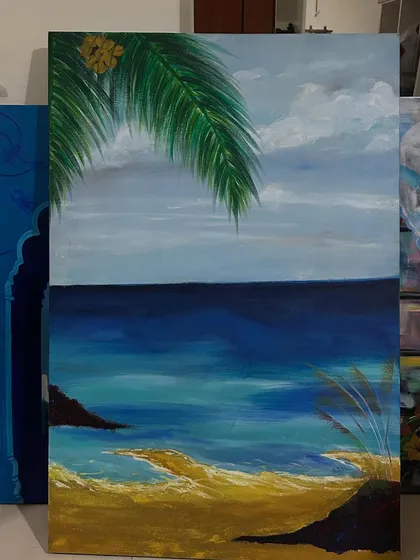 A peaceful seascape I painted, titled 'Sukoon' which means peace or tranquility. My landscape classes focus on how to capture the mood of a place, from the sky and water to the smallest details.
