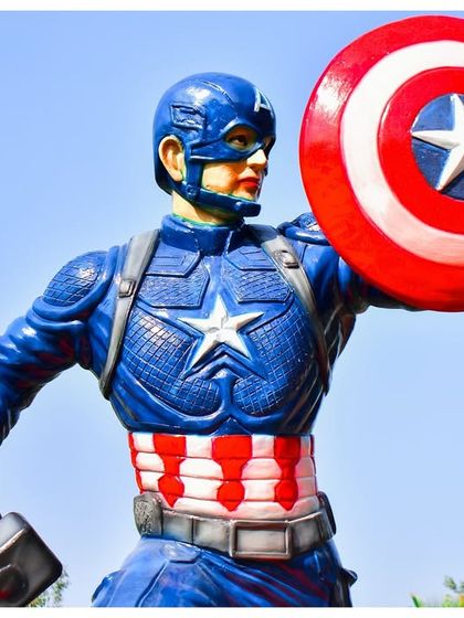 A close-up of the hand-painted Captain America statue, showcasing the incredible detail and craftsmanship. These props are what make my parties feel truly premium and immersive.