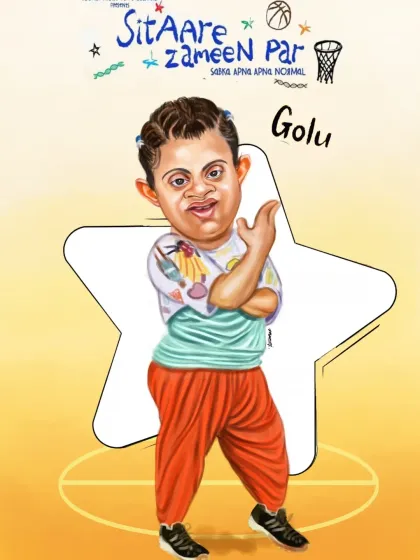 Character caricature of 'Golu' from the film "Sitaare Zameen Par".