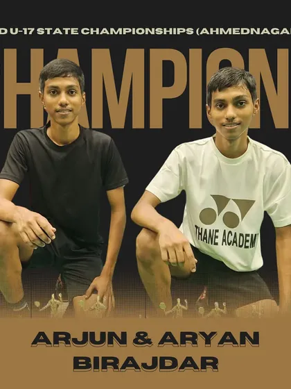 State champions Arjun and Aryan Birajdar after winning the Boys Doubles U17 category at the state championships in Ahmednagar, showcasing their dominance across age groups.