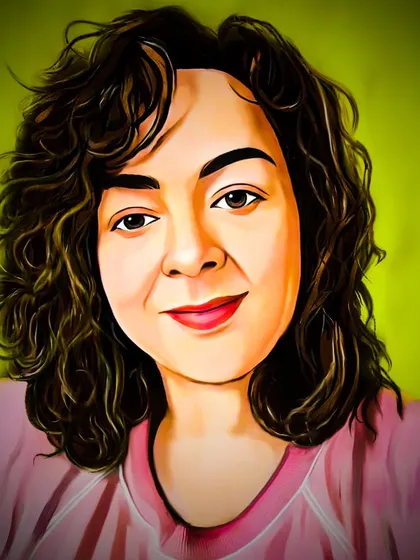 This version of Debi's portrait has a warm, greenish background and enhanced color saturation for a lively effect.