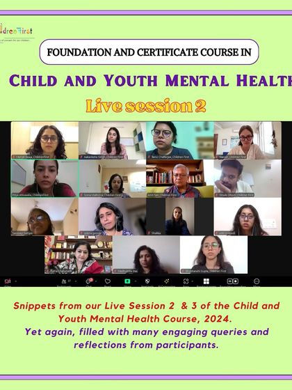 Snippets from live sessions 2 and 3 of our 2024 CYMH course. This image shows our participants and faculty engaged in thoughtful discussion and reflection.