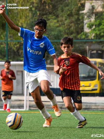 Defend with heart, attack with purpose. A great action shot of our player pressing the opponent.