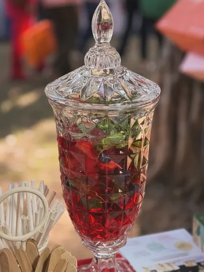 Our refreshing berry and mint iced tea, served in a beautiful crystal dispenser at a Christmas market. It was the perfect drink for a sunny winter afternoon.