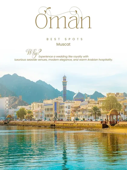 Dreaming of a wedding in Oman? I can help you experience a wedding like royalty in Muscat, with its luxurious seaside venues and warm Arabian hospitality.