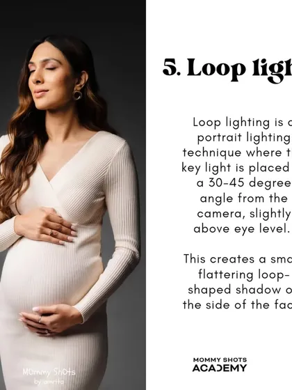 An explanation of loop lighting, a classic portrait technique that creates a small, flattering shadow on the side of the face.