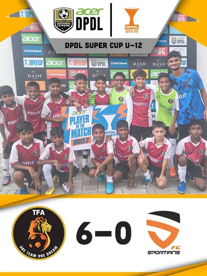 A massive 6-0 win for our U12 team over Sportians FC during the DPDL Super Cup, highlighting our offensive firepower.