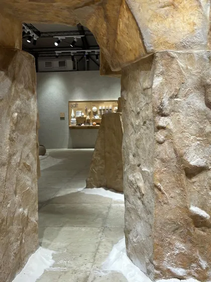Visiting events like India Design ID fuels our creative process. This installation, with its raw, cave-like stone forms, reminded us of the power of material to create immersive, sensory experiences.