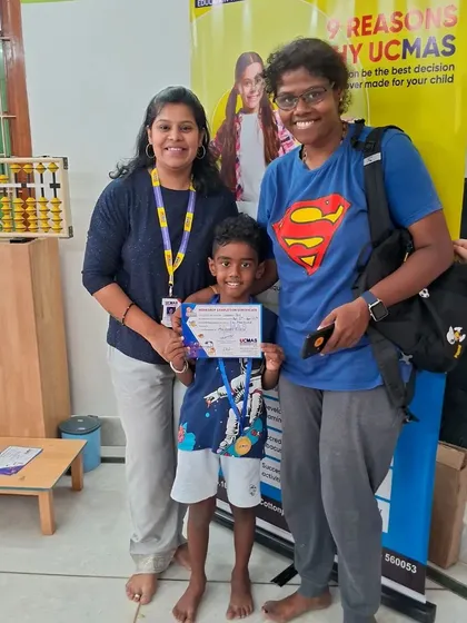 This student's "Superman" shirt is fitting for his super achievement in the Abacus program.
