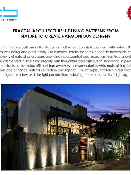 My views on "Fractal Architecture" were featured in Biltrax Media. The article highlights using patterns from nature to create harmonious designs and efficient frameworks with fewer materials.