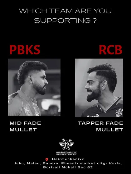 Battle of the blades: Mid Fade Mullet vs. Tapper Fade Mullet. We can recreate the iconic looks of cricket stars, tailored to your style. Which team are you on?