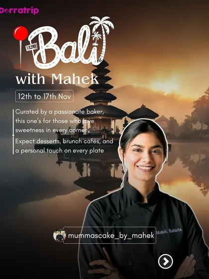 Curated by a passionate baker, this Bali trip with Mahek is for those who love sweetness in every corner. Expect desserts, brunch cafes, and a personal touch on every plate.