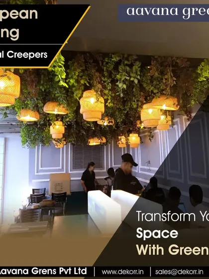 A duplicate of ID 160, showing a European-style ceiling with artificial creepers, transforming a restaurant space with lush greenery.