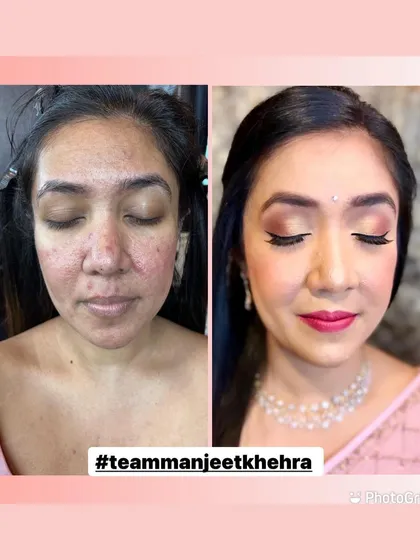 This before-and-after shows the power of makeup to enhance, not mask. I focused on correcting redness and evening out skin texture to create a smooth, healthy-looking canvas, finishing with soft eye makeup and a flattering lip color that brought out her natural radiance.