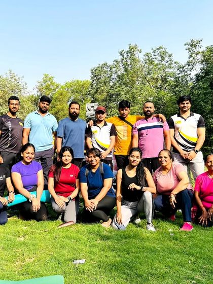 "A healthy outside starts from the inside." A group photo from one of our invigorating park yoga sessions.