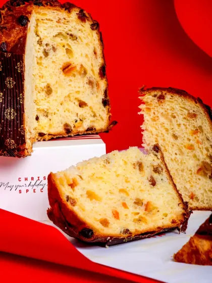 Another shot of the beautiful interior of the Panettone, showcasing the generous amount of fruit.