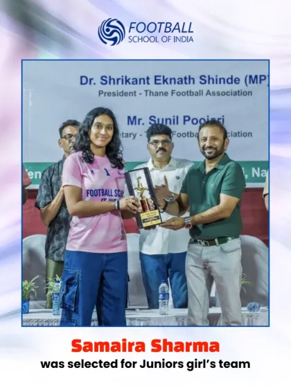 Goalkeeper Samaira Sharma is honored for her selection to the Juniors girl's team, showcasing talent in every position.