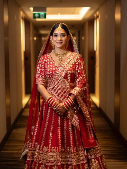 A straight on, full length portrait. She looks so poised and ready for her wedding.