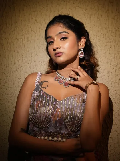 Sangeet look inspiration. I used soft pinks on the eyes and lips to create a romantic and dreamy look that complements her pastel floral outfit.