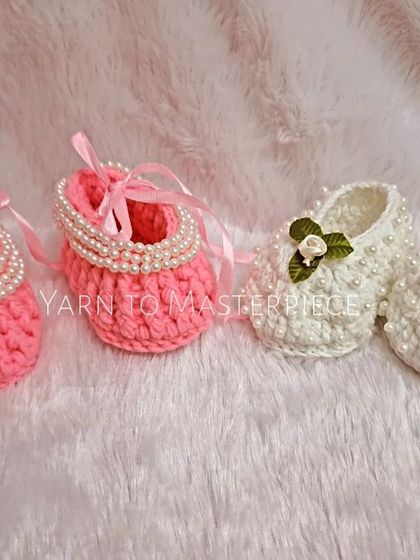 This image shows two color options for my pearl-studded booties: a sweet pink and a classic white with a small rose detail.