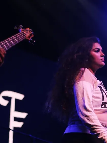 A moment of focus during the Skechers launch event. Every show is a combination of high energy and precise musical execution.