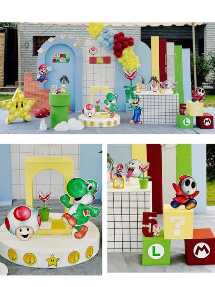 Another view of the action-packed Super Mario setup, perfect for a fun and energetic birthday celebration.