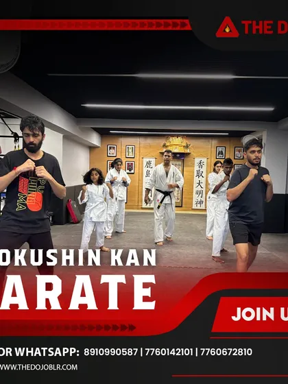 A glimpse into a Kyokushin Kan karate class in session. You can see students of different ages and levels training together, embodying the spirit of mutual growth and respect that defines our dojo.