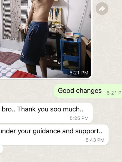 This is a real-world example of what my online coaching can achieve. My client, Jerish, lost 8kg and reduced his waist by 6 inches in just 8 weeks. We achieved this not with magic, but with a structured, scientific plan that included a nutrition program built around foods he enjoys, an efficient full-body training routine done three times a week to fit his busy schedule, and consistent weekly check-ins to make adjustments. This is the result of honest feedback and a commitment to the process.