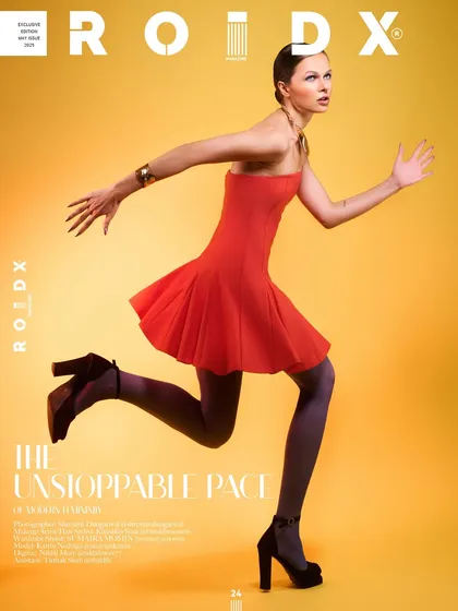 For this magazine cover, the goal was to capture pure, unstoppable energy. The dynamic running pose, combined with bold colors and sharp lighting, creates a high-impact fashion photograph that feels both powerful and modern.