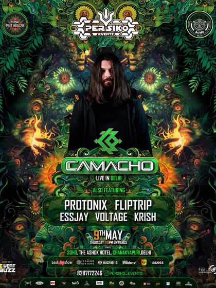 The main flyer for the Camacho event at Soho, Delhi, showcasing the full lineup of supporting homegrown talent.