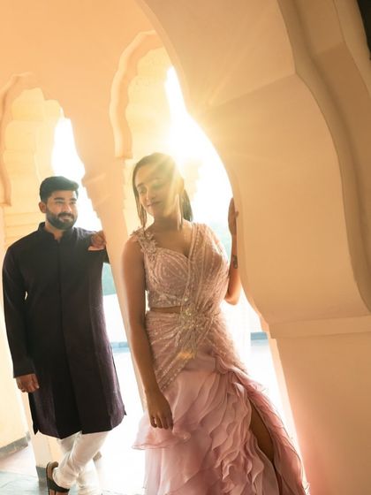 More images from engagement ceremonies and pre wedding shoots. This collection showcases a wide range of styles and color palettes, from playful and romantic to bold and regal, all custom designed for the couple's celebration.